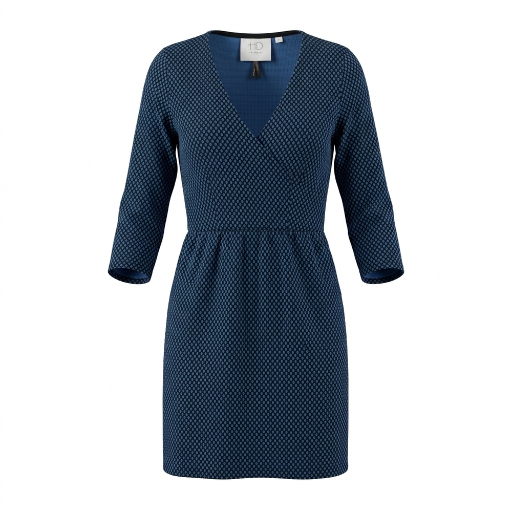 HD in Paris (Anthropologie) blue and black polka dot dress with v-neckline, gath